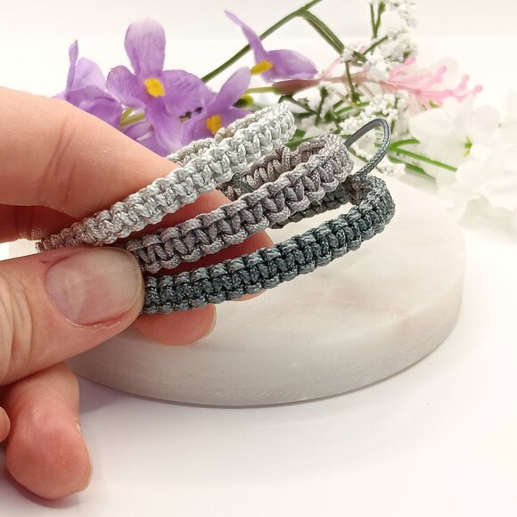 Macrame Cord Bracelet โ Gray Shades | Waterproof & Adjustable - Picture 11 of 14